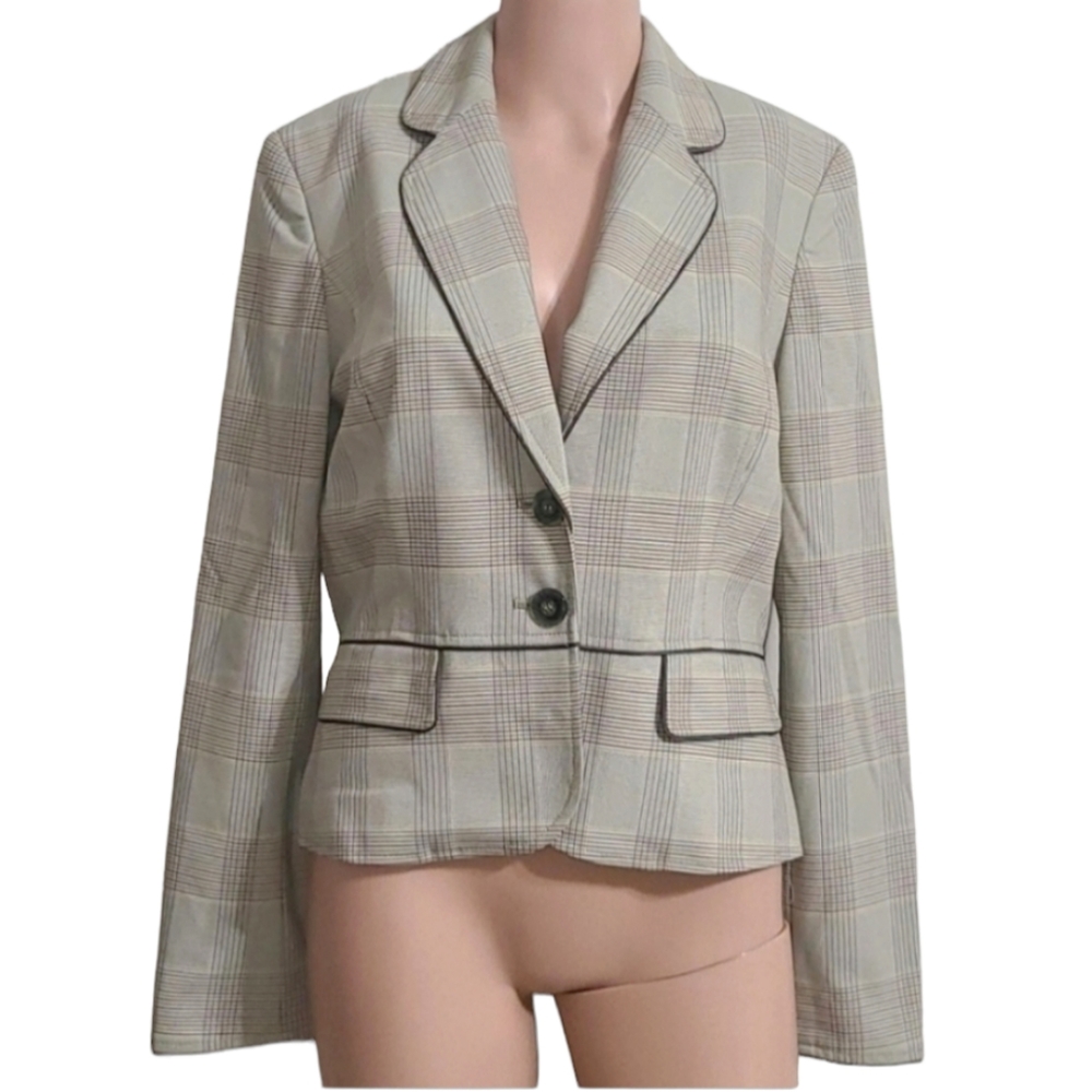 Nine West Women's 2 Button Blazer Jacket Size 6  Green/Brown Plaid Suit Coat‎